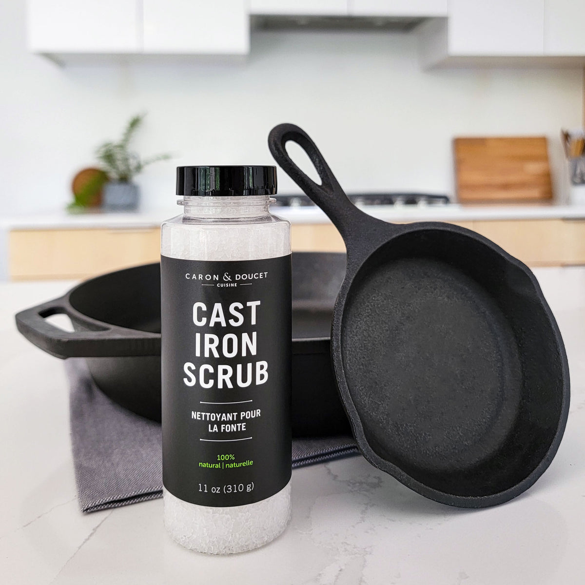 Culina Cast Iron Seasoning Stick & Soap & Oil Conditioner & Restoring Scrub  & Stainless Scrubber, All Natural Ingredients, Best for Cleaning,  Non-stick Cooking & Restoring