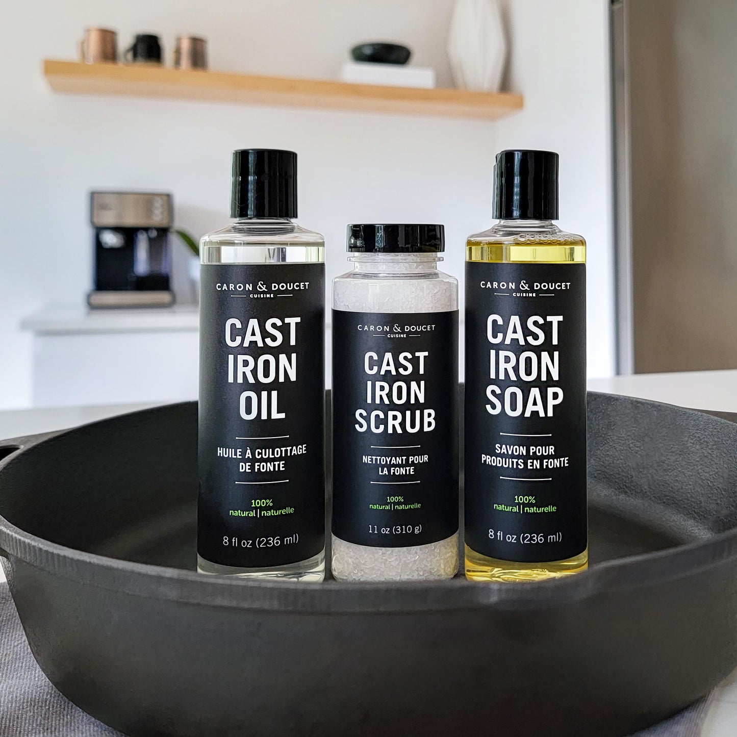 Culina Supreme Cast Iron Care Set: Restoring Scrub, Cleaning Soap & Conditioning Oil | Best for Cleaning Care, Washing & Restoring | 100% Plant-Based